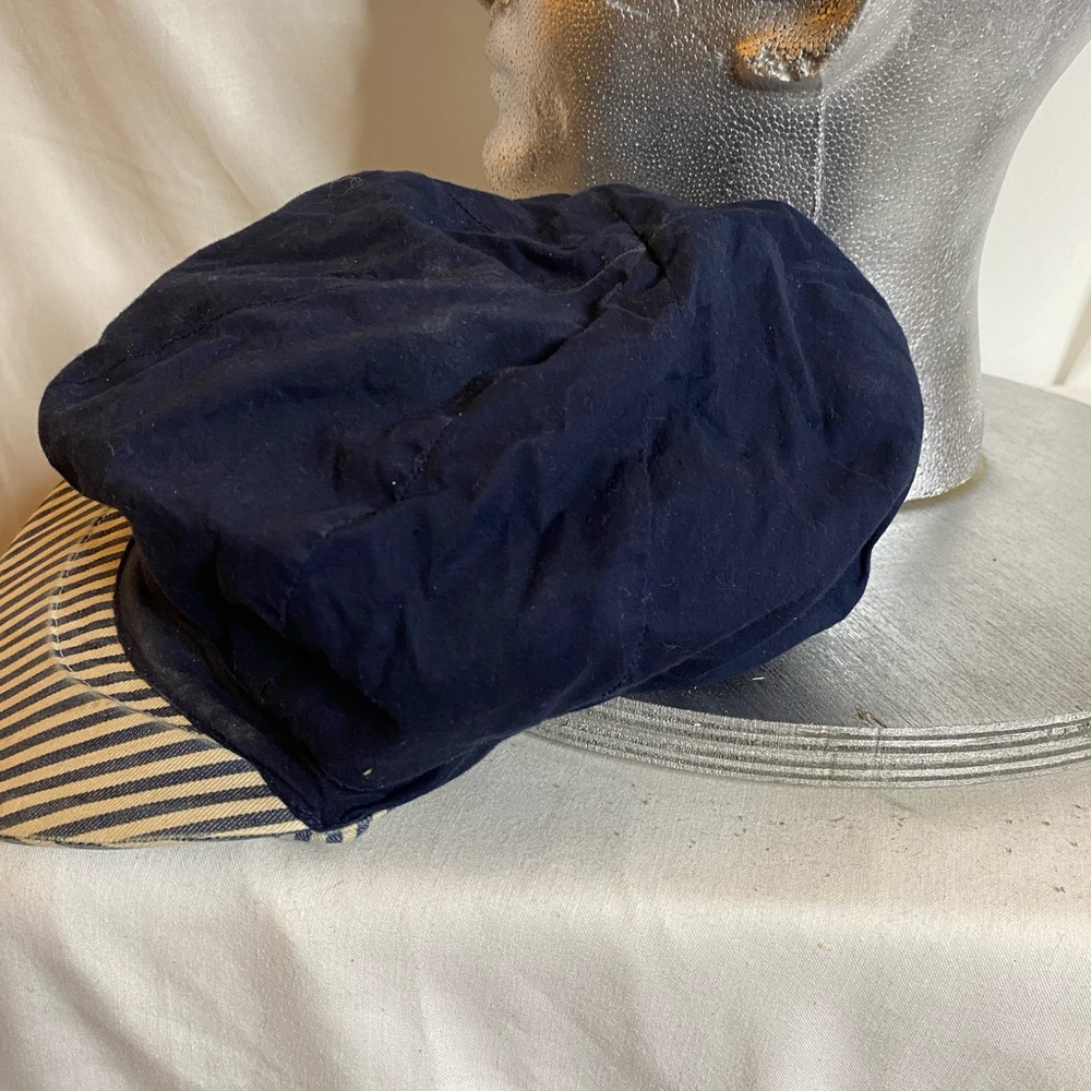 Vintage POLO RALPH LAUREN hickory Striped Blue and White Newsboy Cap size S/M - Picture 7 of 8